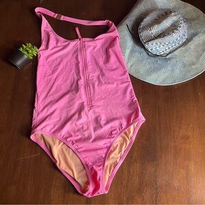 J. Crew Pink Zipper Front One-Piece Swimsuit Size 10 Long Torso